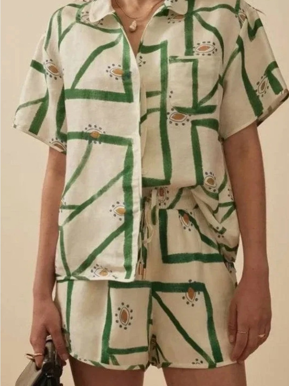 Commense Geometric Eye Print Short-Sleeve Button-Down Shirt – Size S